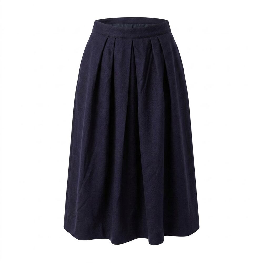 Vintage John Meyer Navy Blue Pleated Midi A-Line Skirt Women Size 12